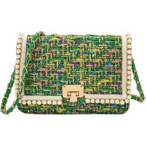 Women's  Green Shoulder Chain Purse Fashion Clutch Crossbody Retro Tweed Satchel